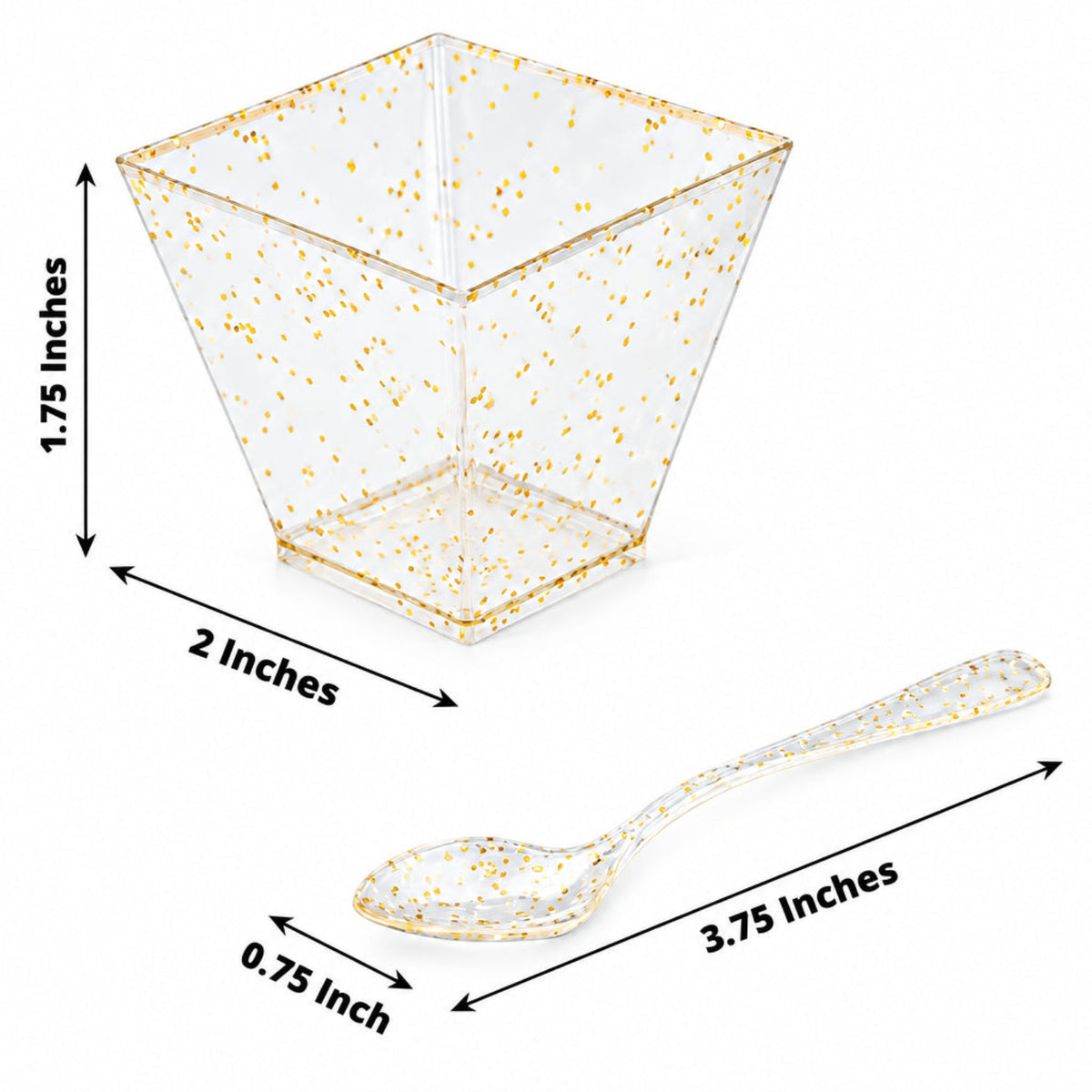Home Collection Pack of 24 2oz Clear Gold Glitter Square Dessert Cups with Spoons