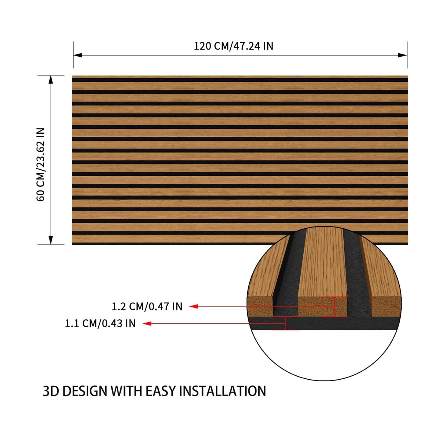 Home Collection Pack of 2 Acoustic Wood Slat Wall Panels, 47.2 x 23.6 Inches