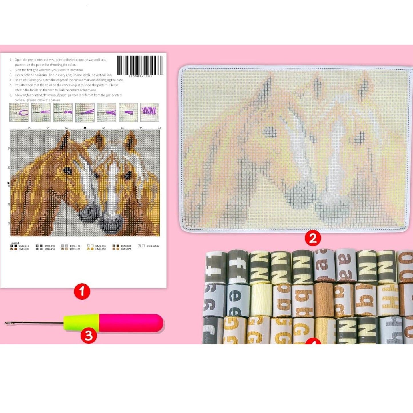 Home Collection Two Horses Latch Hook Kit 20x15"