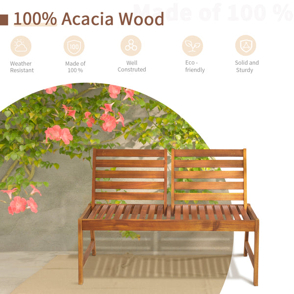 Acacia Wood 2-Person Outdoor Bench with Adjustable Backrest
