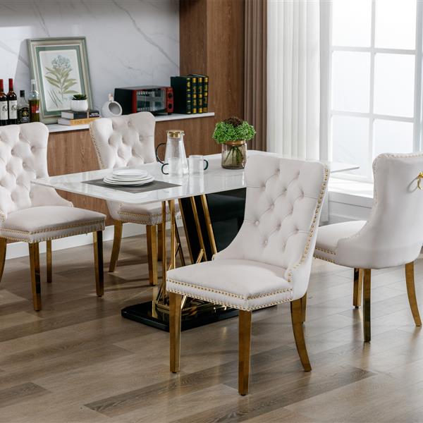 Modern Velvet Dining Chairs with Gold Legs Set of 2