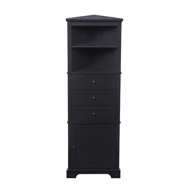 Black Triangle Tall Cabinet with 3 Drawers and Adjustable Shelves
