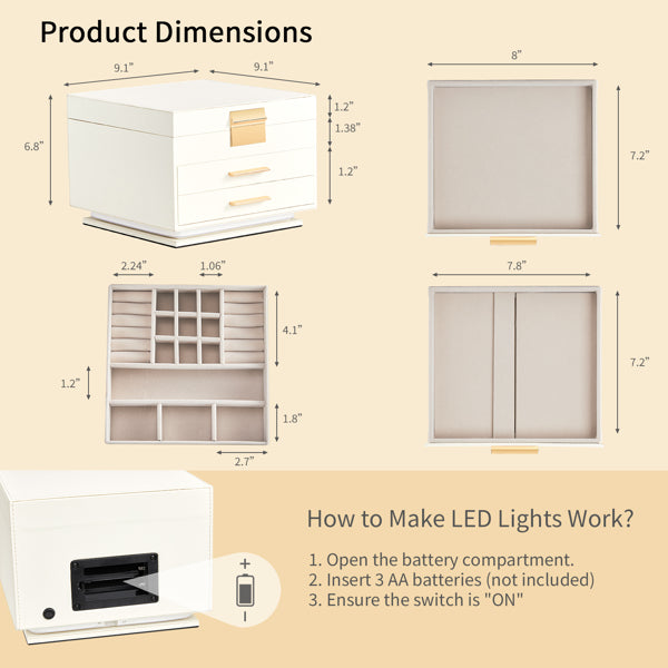 LED Jewelry Box with Mirror Light & Pink Velvet