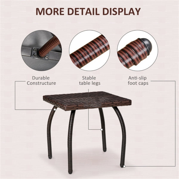Brown Handwoven Rattan Outdoor Coffee Table with Steel Frame
