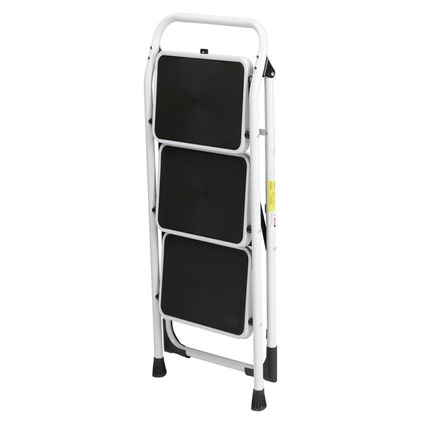 3-Step Folding Iron Ladder with Short Handrail Black & White