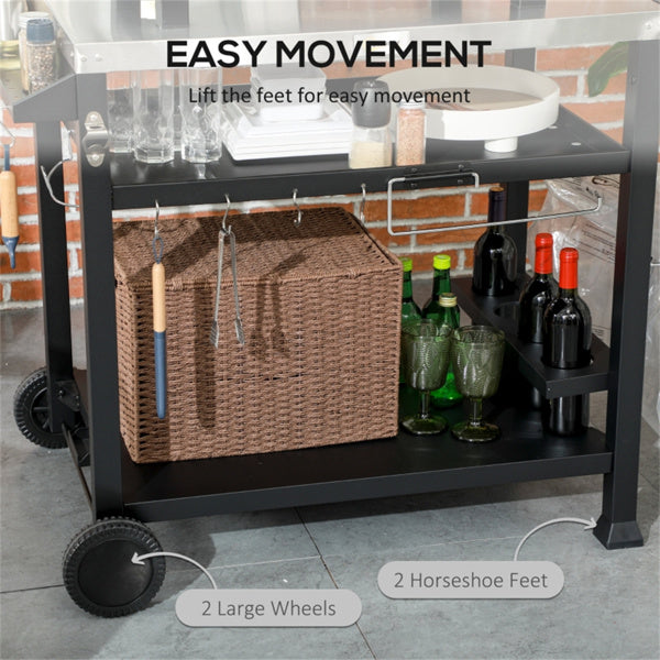 Outdoor Bar Cart Grill Table with Stainless Steel Top and Storage