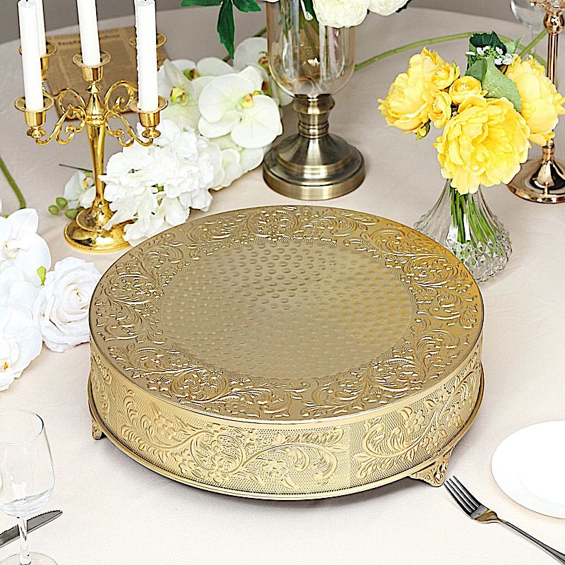 Home Collection 18" Round Floral Embossed Metal Cake Stand Dessert Holder