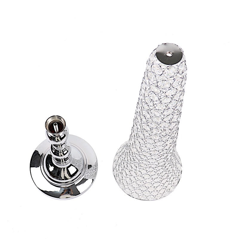 Set of 2 Silver Metal 40" Trumpet Vases with Acrylic Crystal Beads
