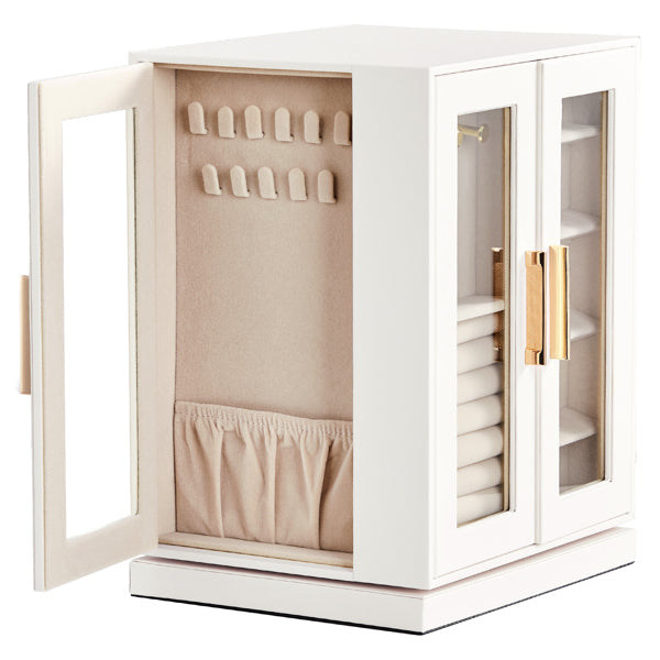 360° Rotating White Jewelry Cabinet with 5 Drawers