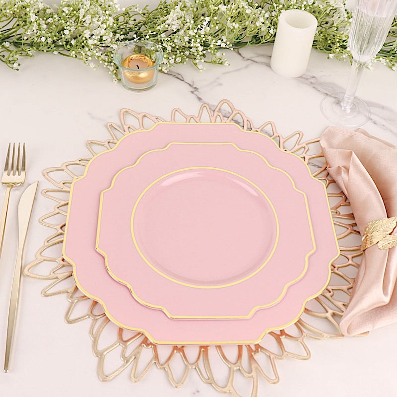 Home Collection 10 Pack 12" Disposable Baroque Plastic Dinner Plates with Gold Rim