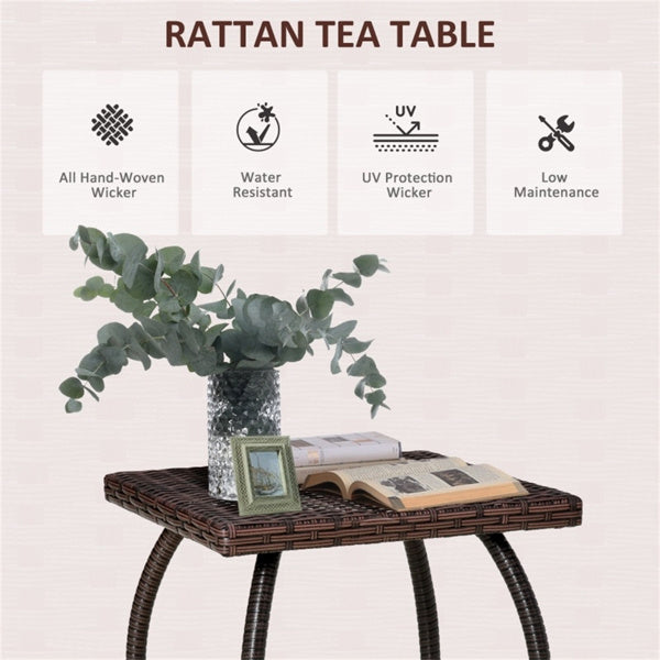 Brown Handwoven Rattan Outdoor Coffee Table with Steel Frame