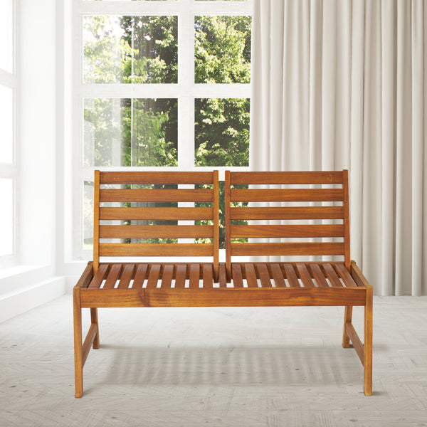 Acacia Wood 2-Person Outdoor Bench with Adjustable Backrest