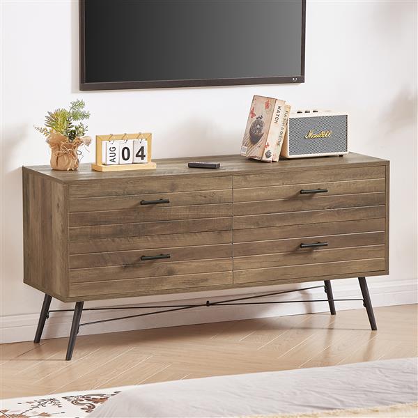 4-Drawer Chest Dresser TV Stand Rustic Walnut