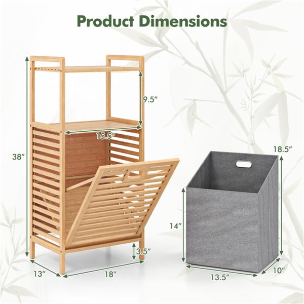 2-Tier Bamboo Tilt-Out Laundry Hamper with Storage Shelves