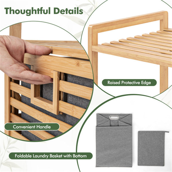 2-Tier Bamboo Tilt-Out Laundry Hamper with Storage Shelves
