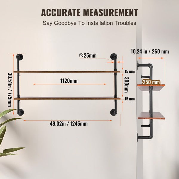 2-Tier Industrial Pipe Wall Shelf