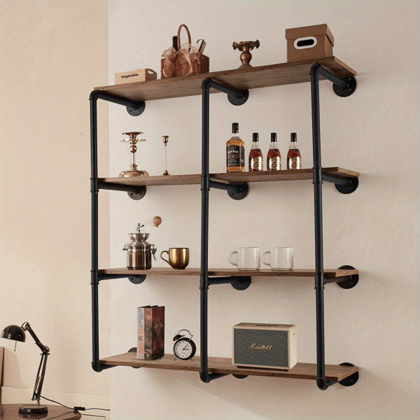 4-Tier Wall-Mount Industrial Pipe Shelf Set of 3 (Planks Not Included)