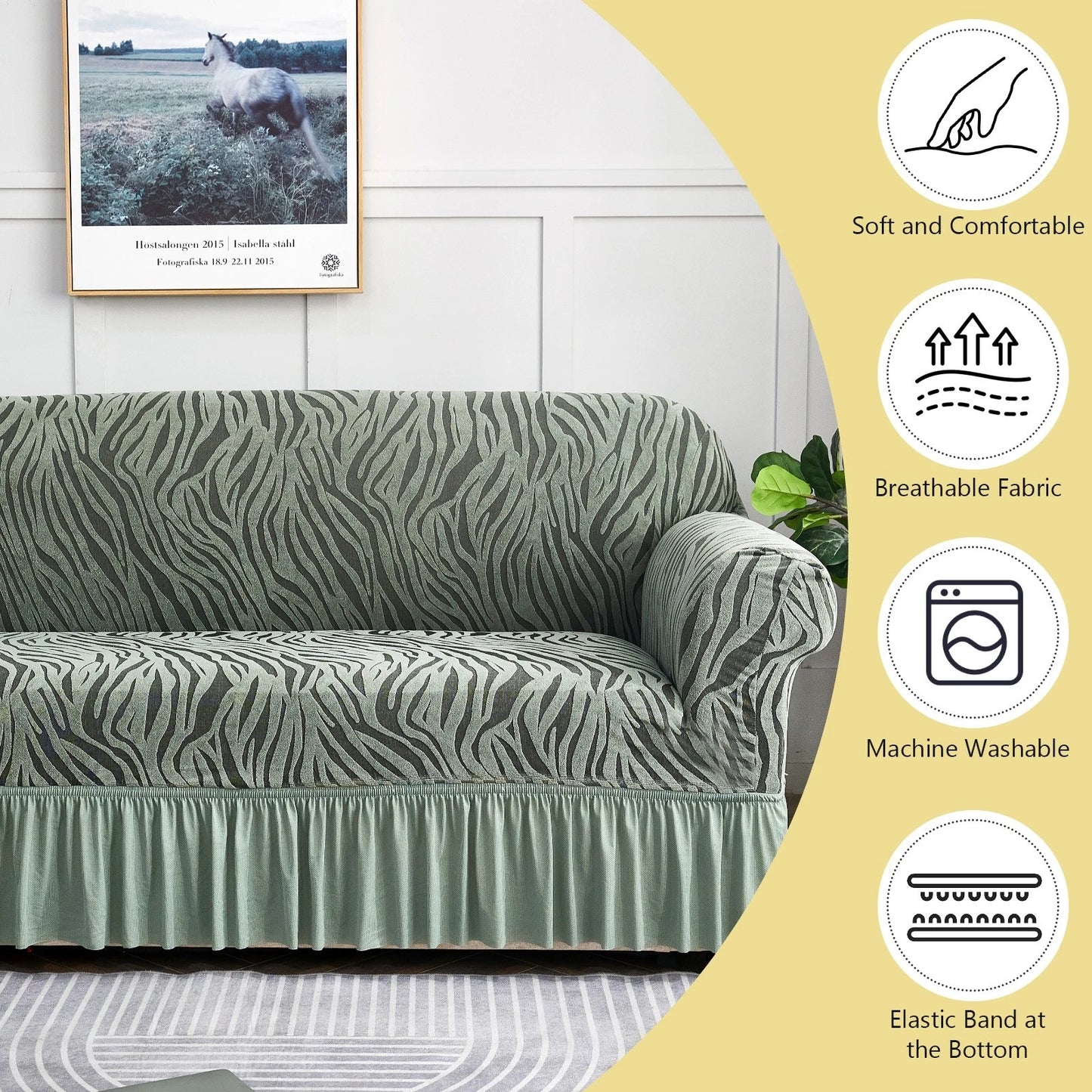 Home Collection Full-Cover High Stretch Sofa Couch Cover with Skirt Hem