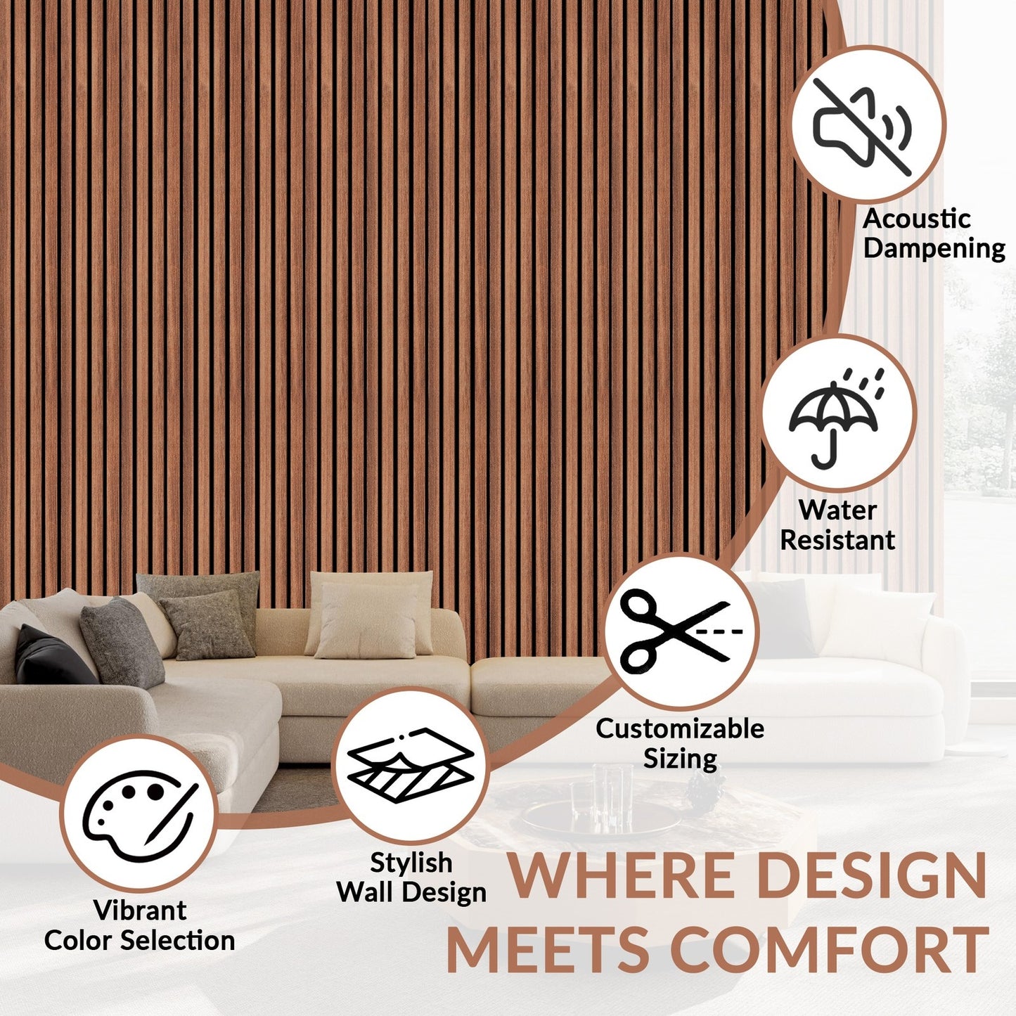 Home Collection 2-Pack Acoustic Wood Slat Wall Panels