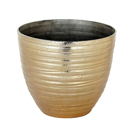 2 pcs 12" Gold Metallic Plastic Flower Pots with Horizontal Lines
