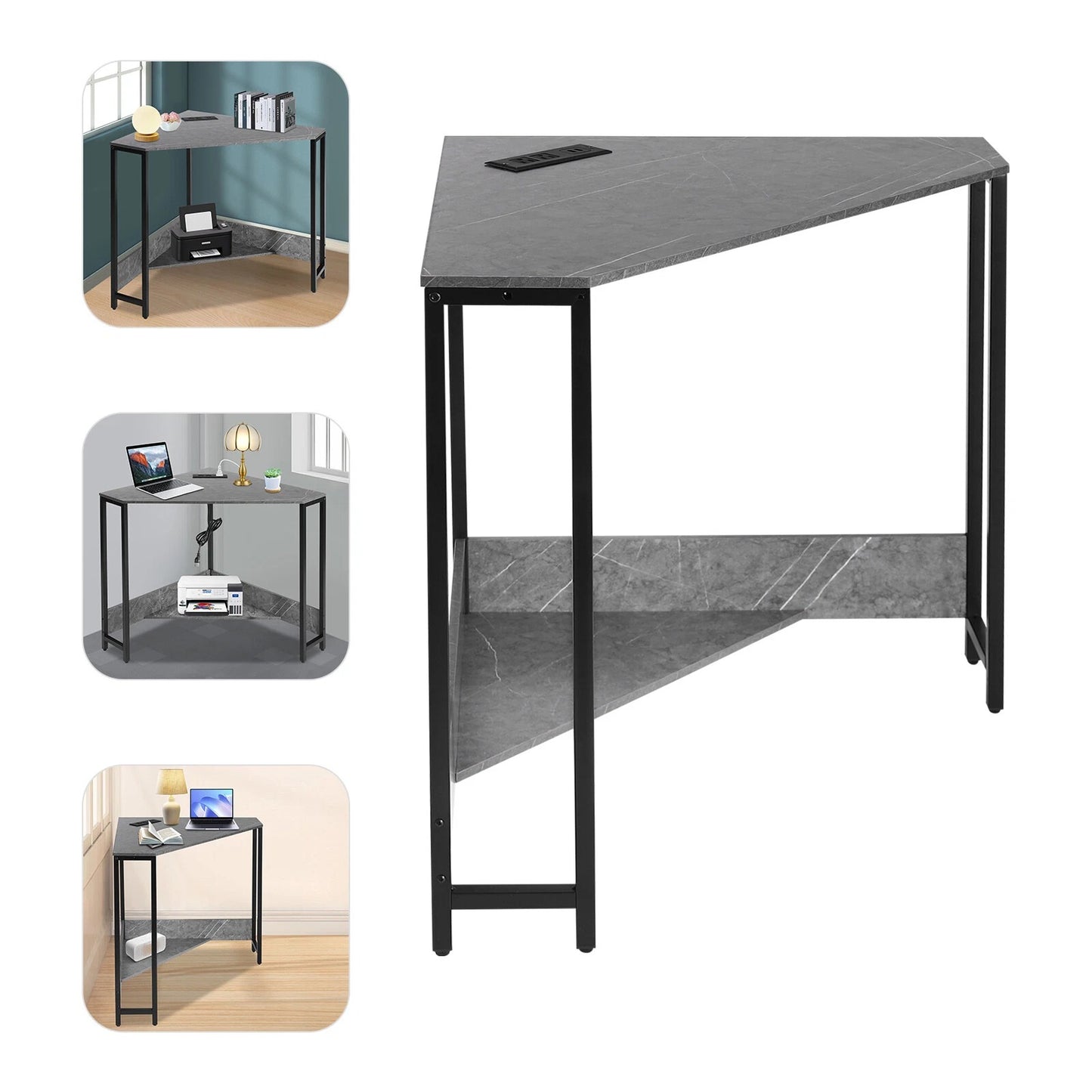 Modern Corner Desk with Outlets and USB Ports