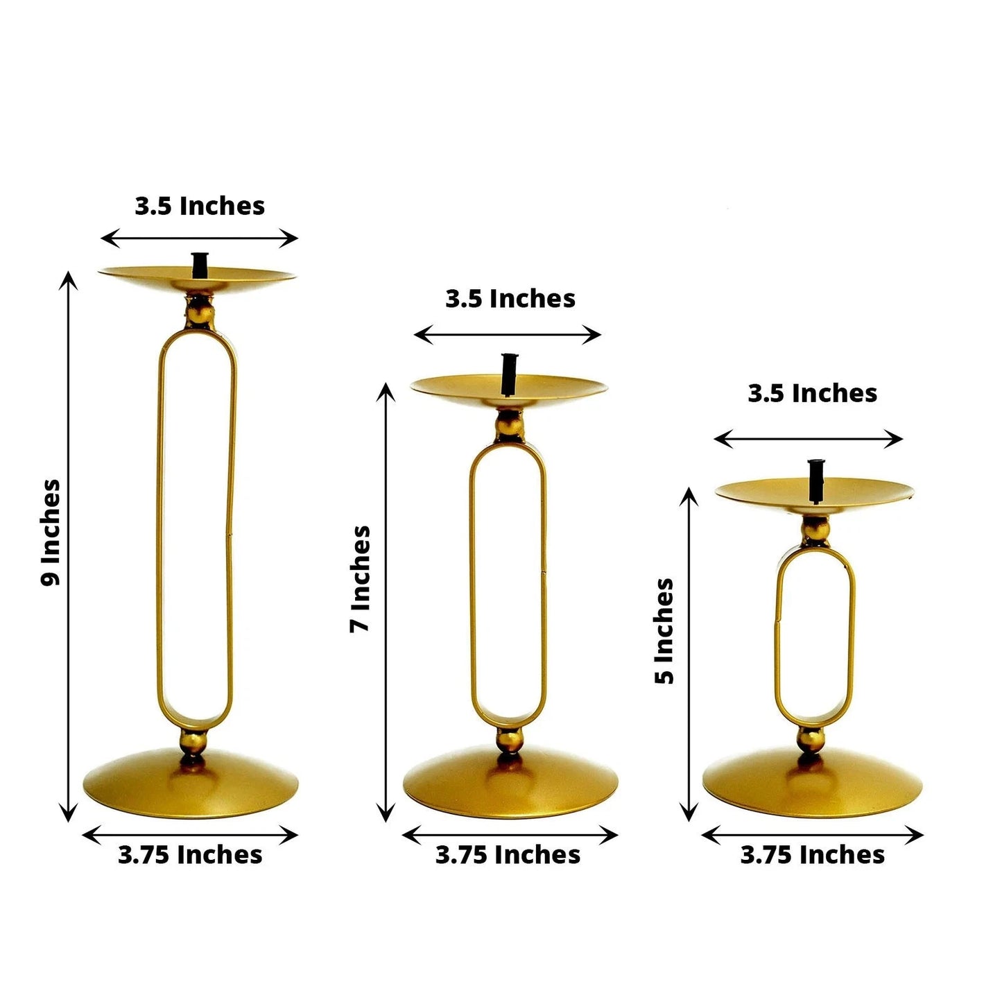3 Gold Geometric Oval Metal Pillar Candle Holders