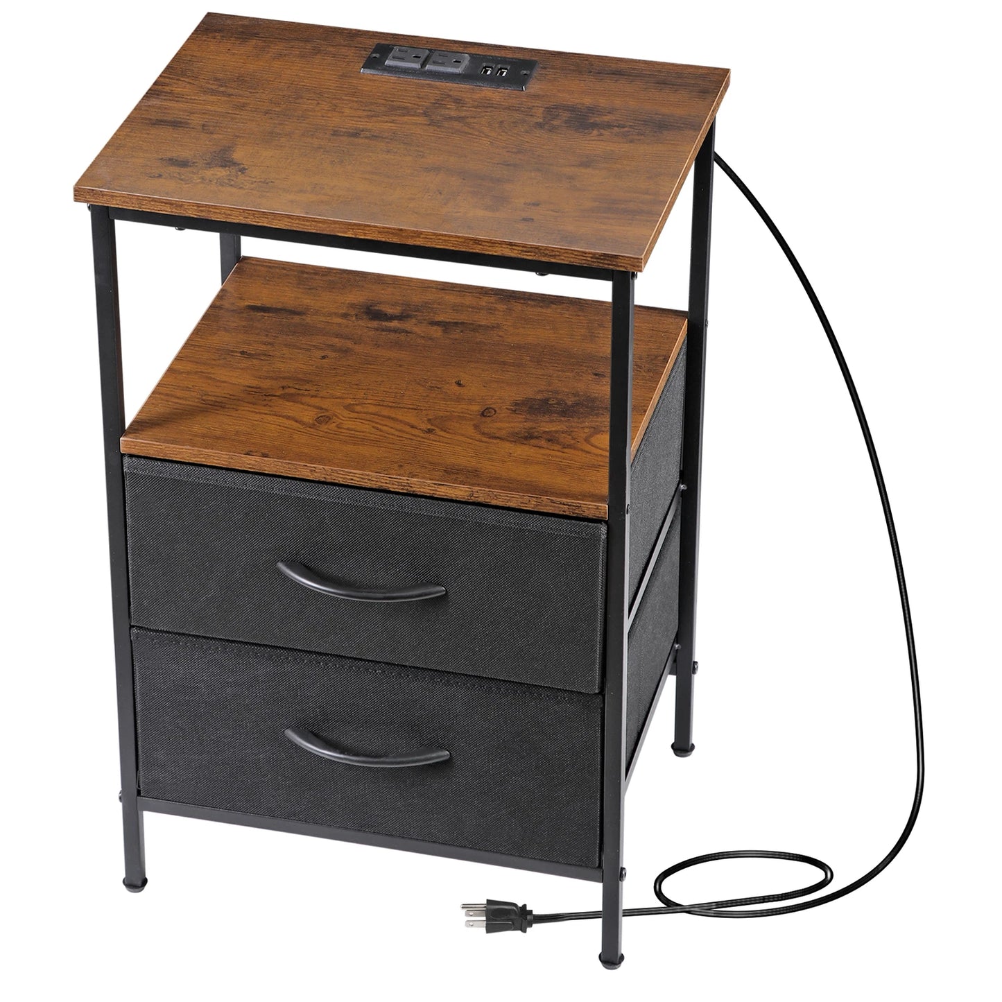2-Pack Nightstands with Charging Station and Storage
