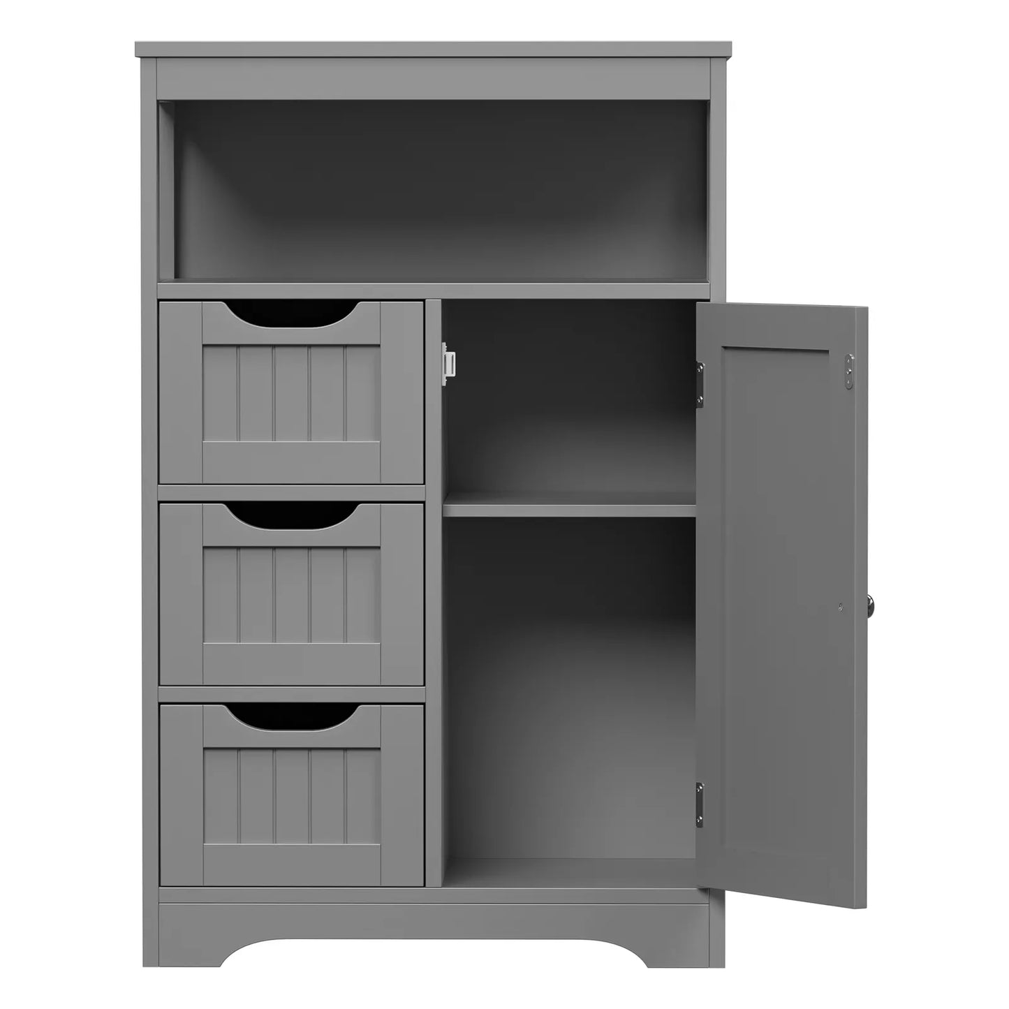 Gray Bathroom Storage Floor Cabinet with Adjustable Shelf
