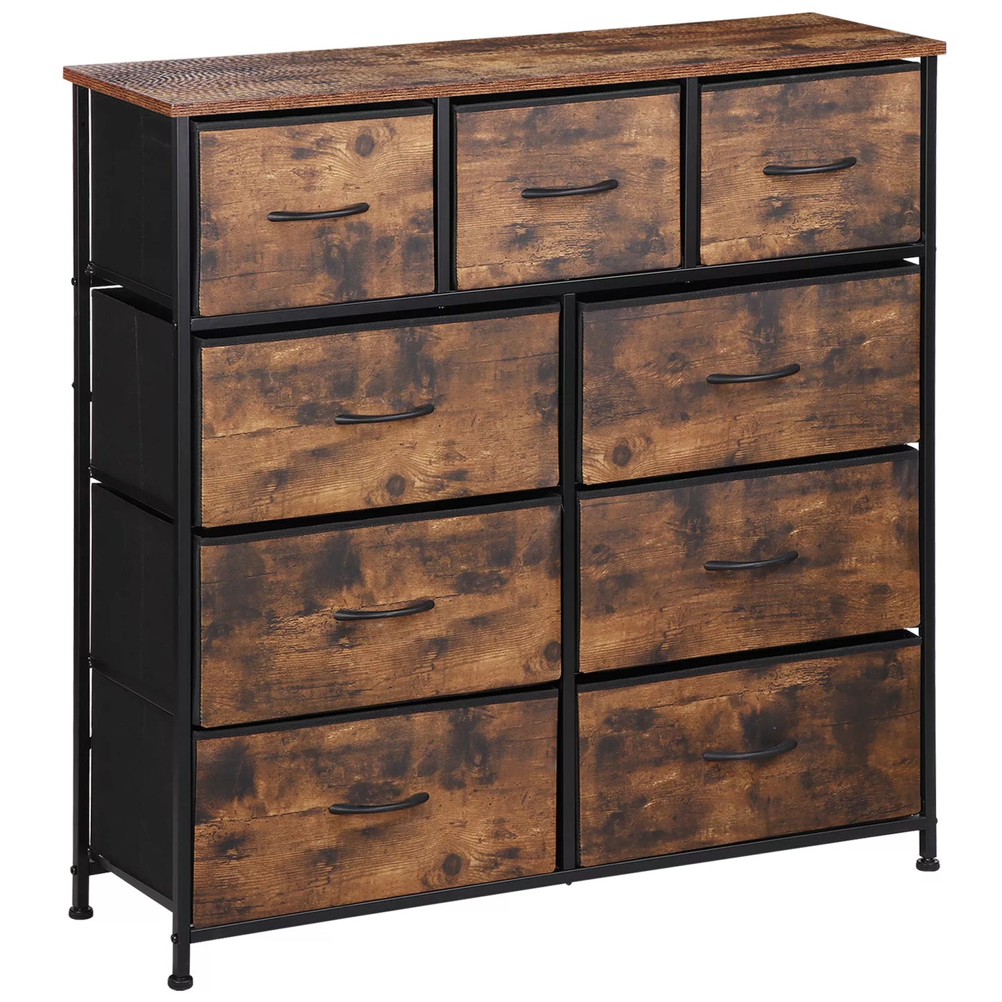 Rustic Brown 9-Drawer Dresser Storage Cabinet