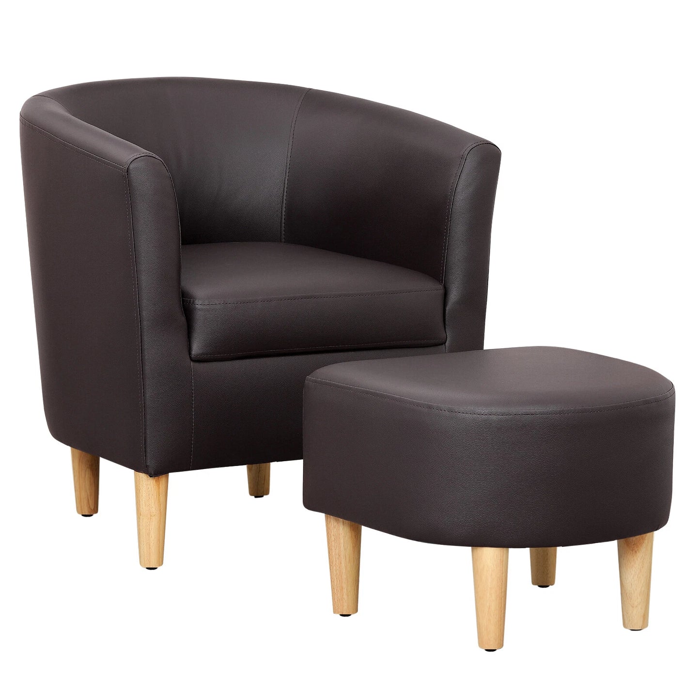 Modern Faux Leather Barrel Club Chair with Ottoman