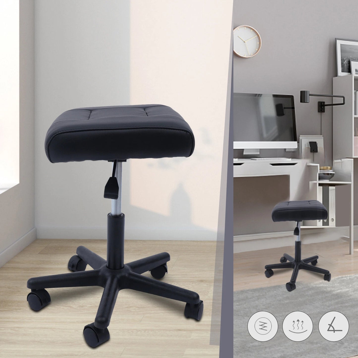 Office Foot Stool with Wheels Height Adjustable Rolling Leg Rest