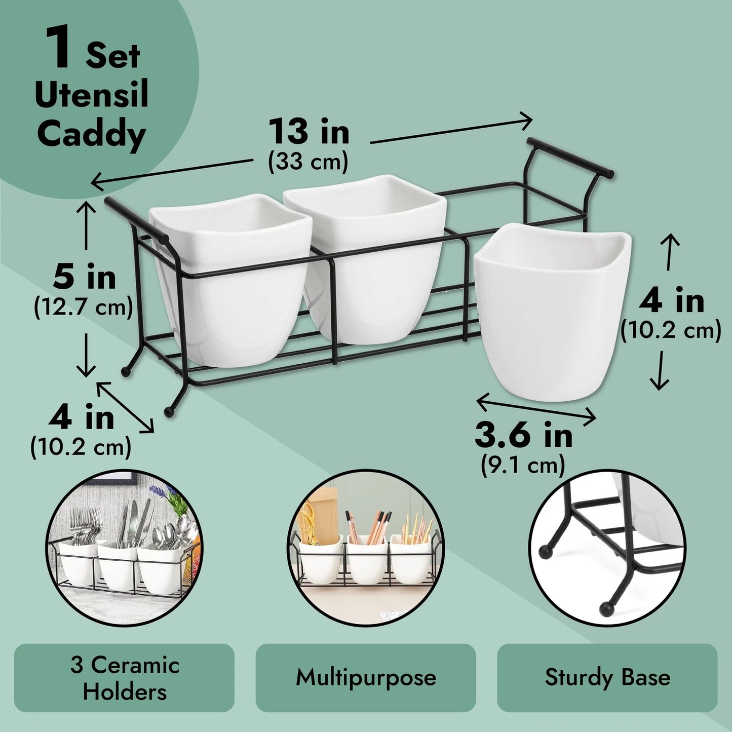3-Piece White Ceramic Utensil Holder Set
