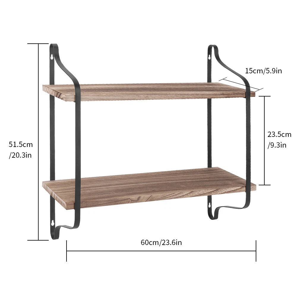 2-Tier Rustic Wood Floating Wall Shelves