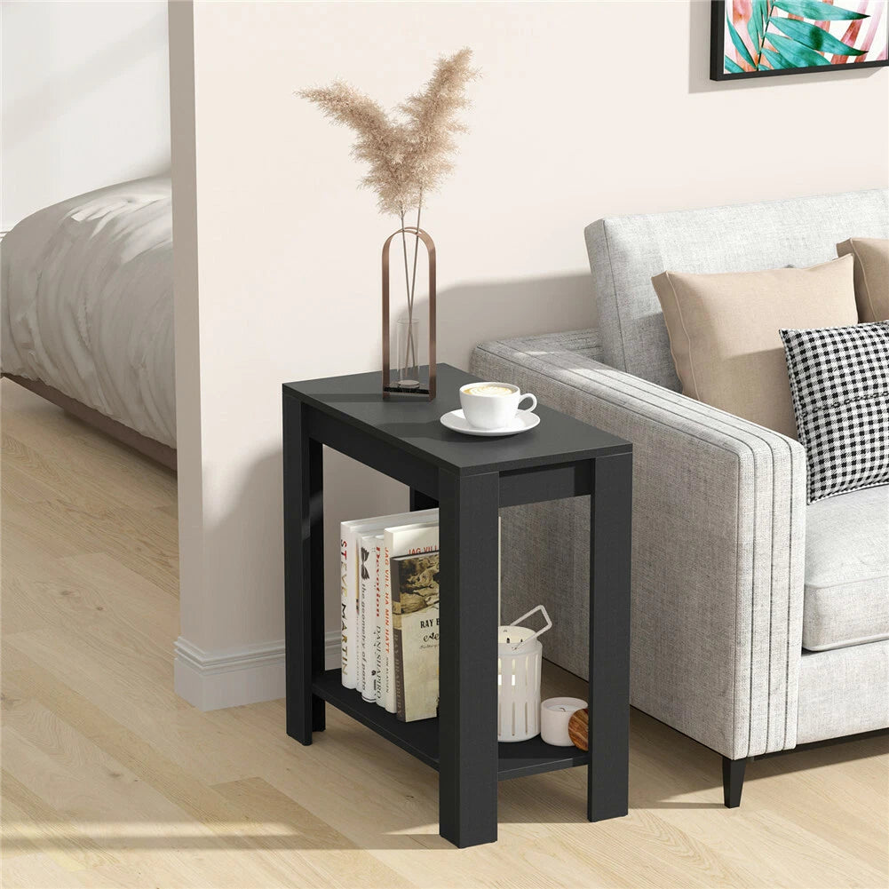 Black Narrow End Table with Storage Shelf