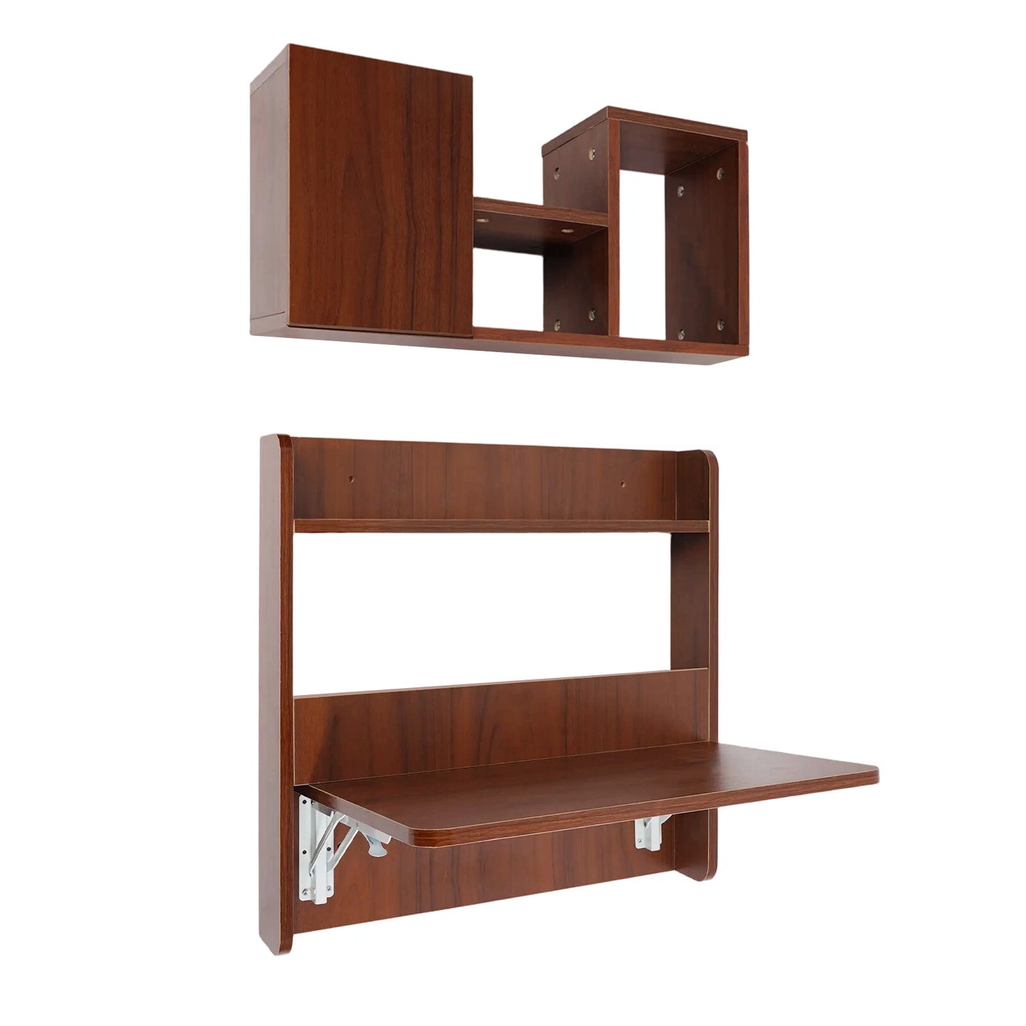 Wall-Mounted Bookshelf & Fold-Down Writing Table