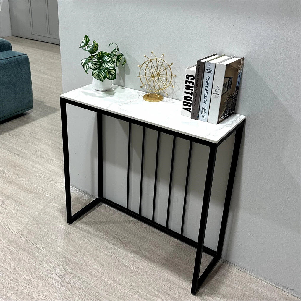 Non-Porous Glossy Sintered Stone Console Table Grey & White