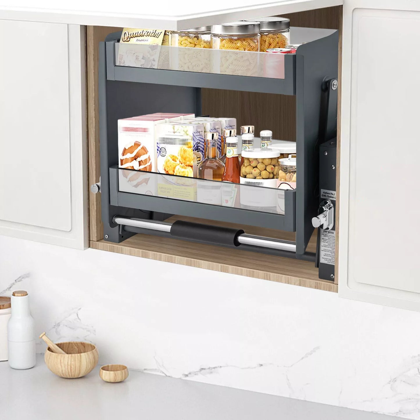 24-Inch Pull-Down Cabinet Shelf Wall Mount Storage Organizer