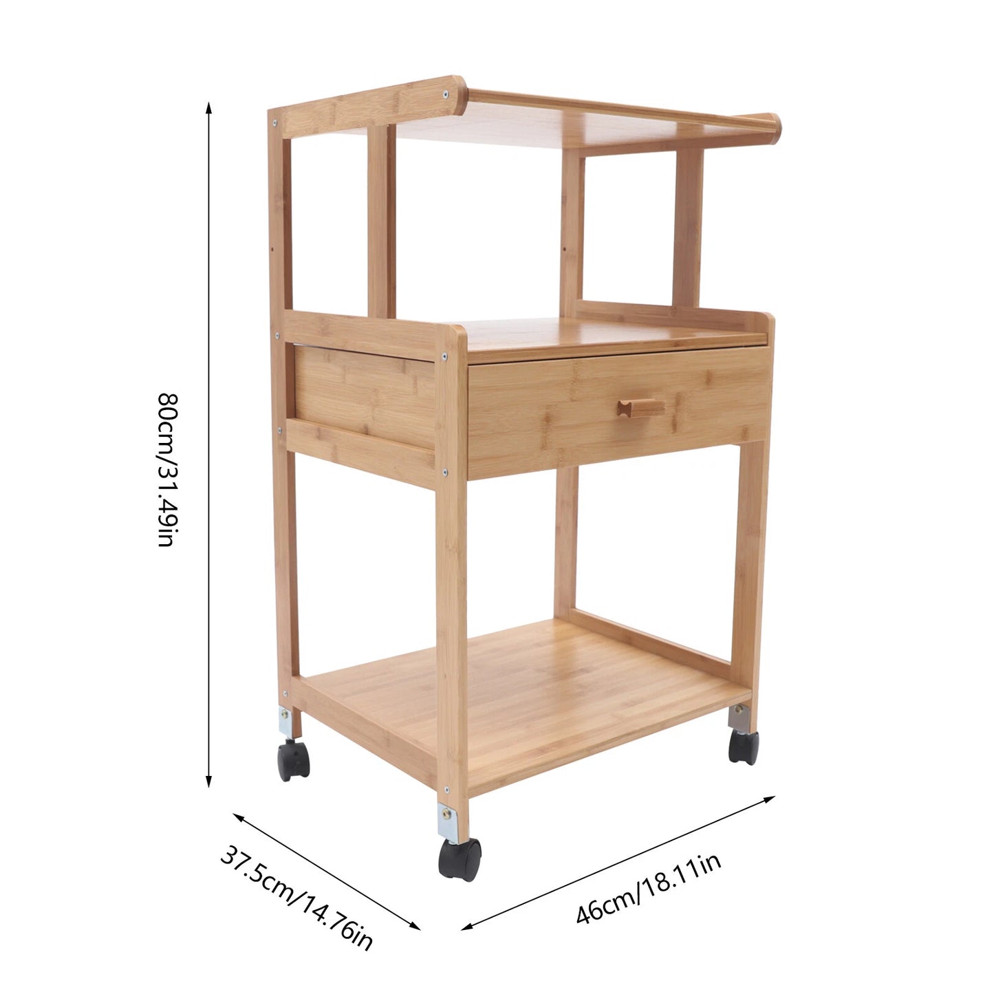 Mobile Printer Stand Rolling Cart – 2/3 Tier Bamboo Storage
