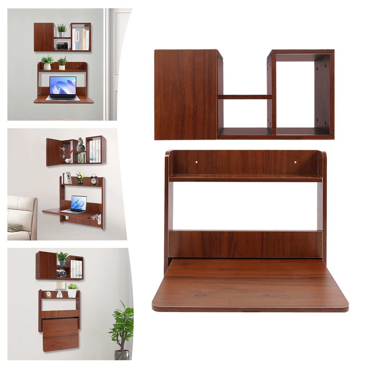 Wall-Mounted Bookshelf & Fold-Down Writing Table