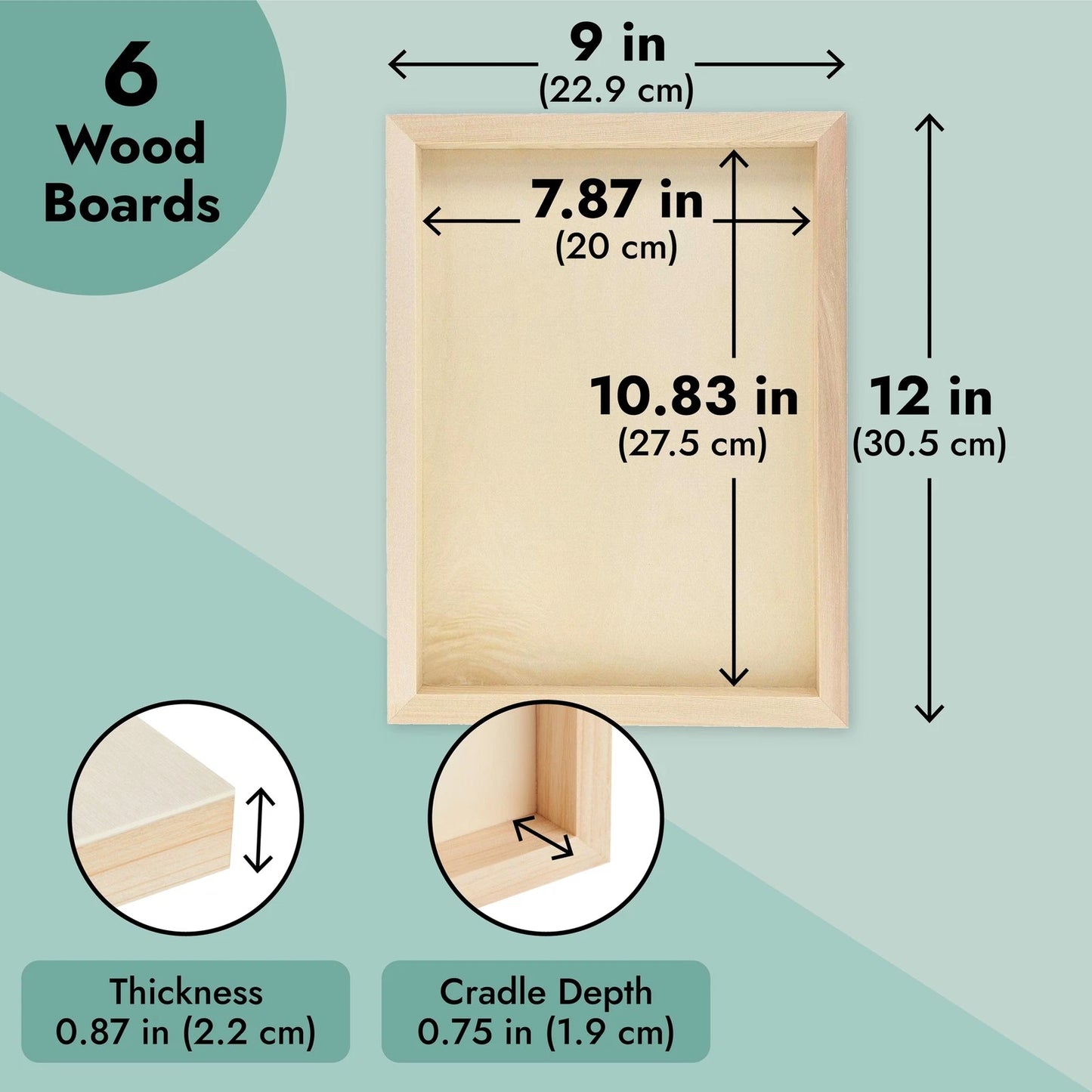 6 Pack Unfinished Wood Canvas Boards – Deep Cradle 9x12 Panels