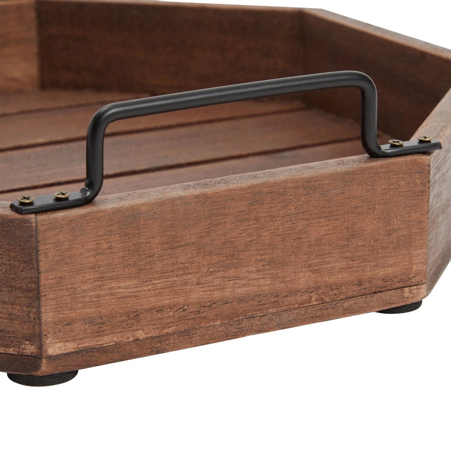 Rustic Octagonal Wood Serving Tray with Metal Handles