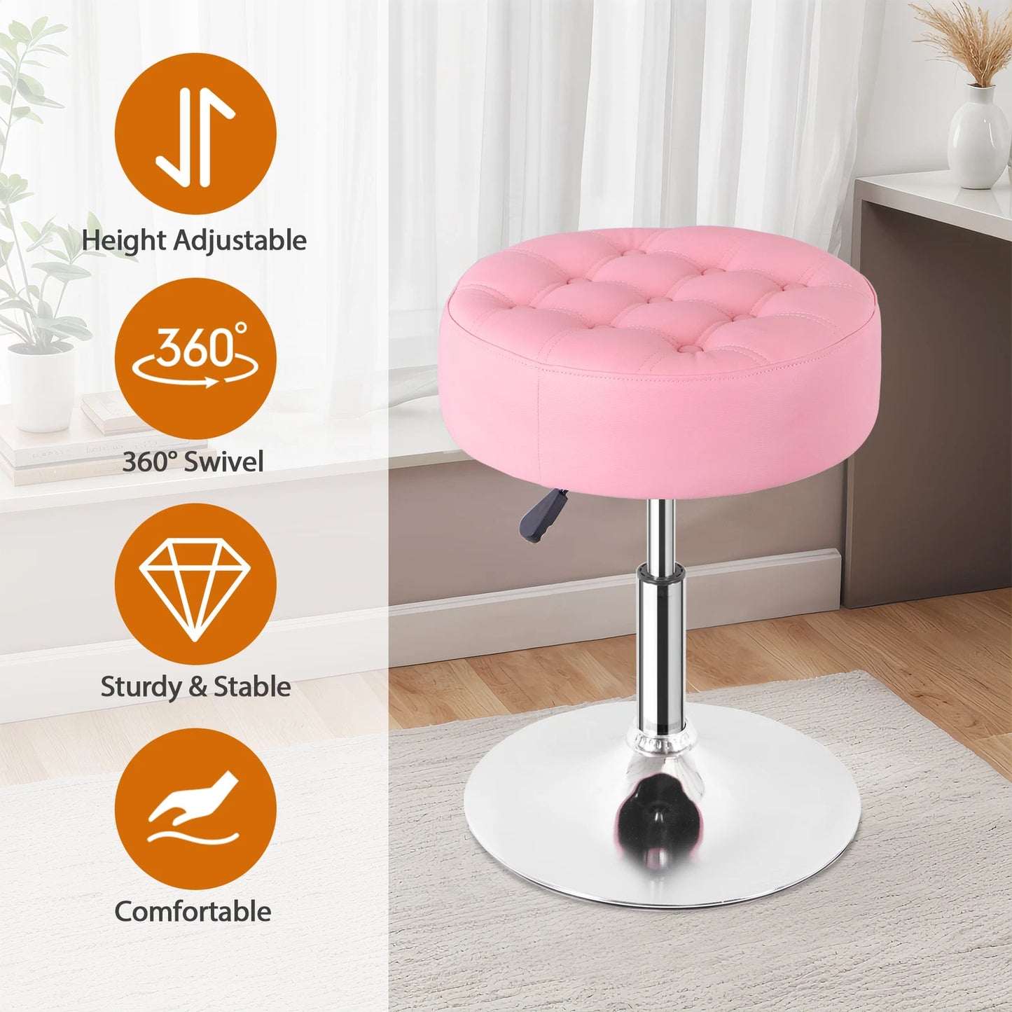 Pink PU Leather 360° Swivel Bar Stool Chair