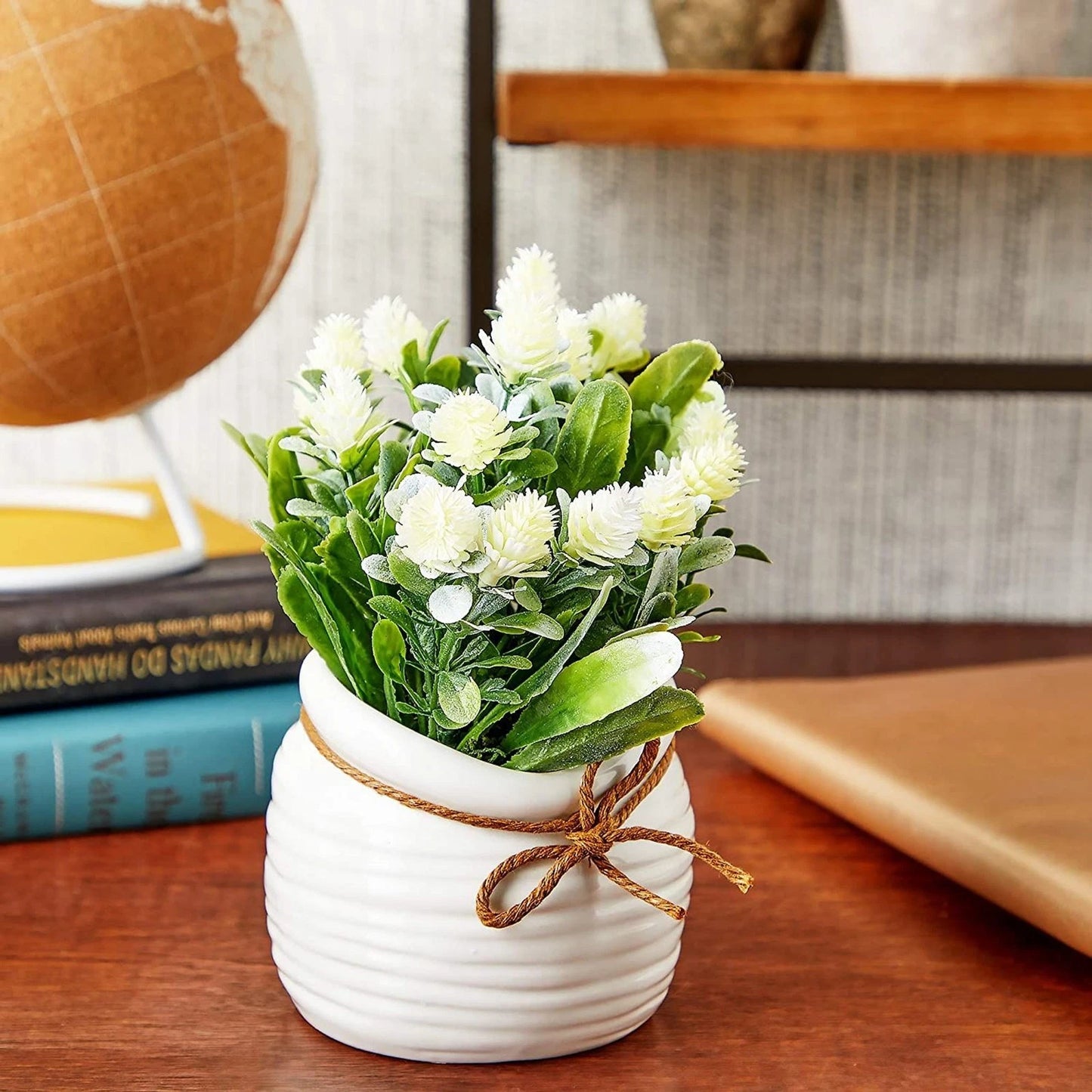 Artificial White Flowers with Ceramic Vase
