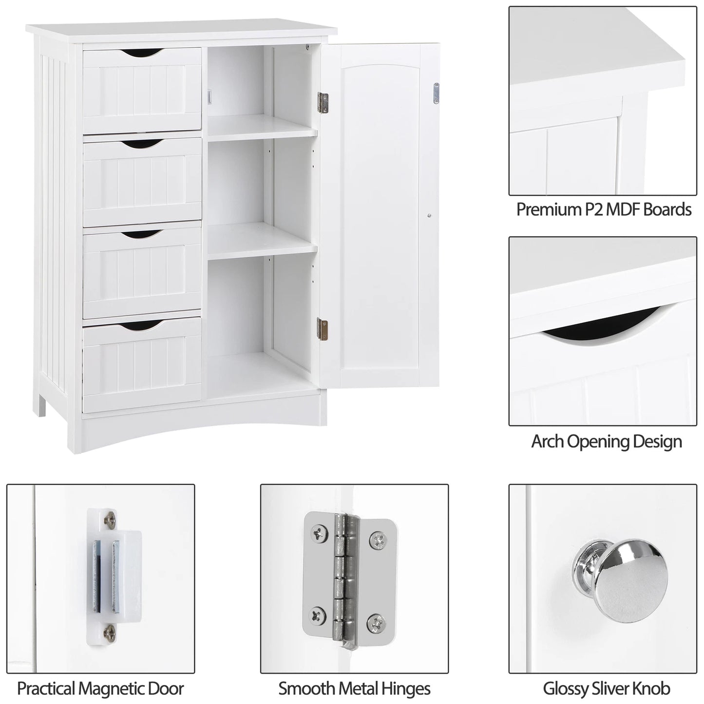 Freestanding Bathroom Storage Cabinet with Drawers and Adjustable Shelf