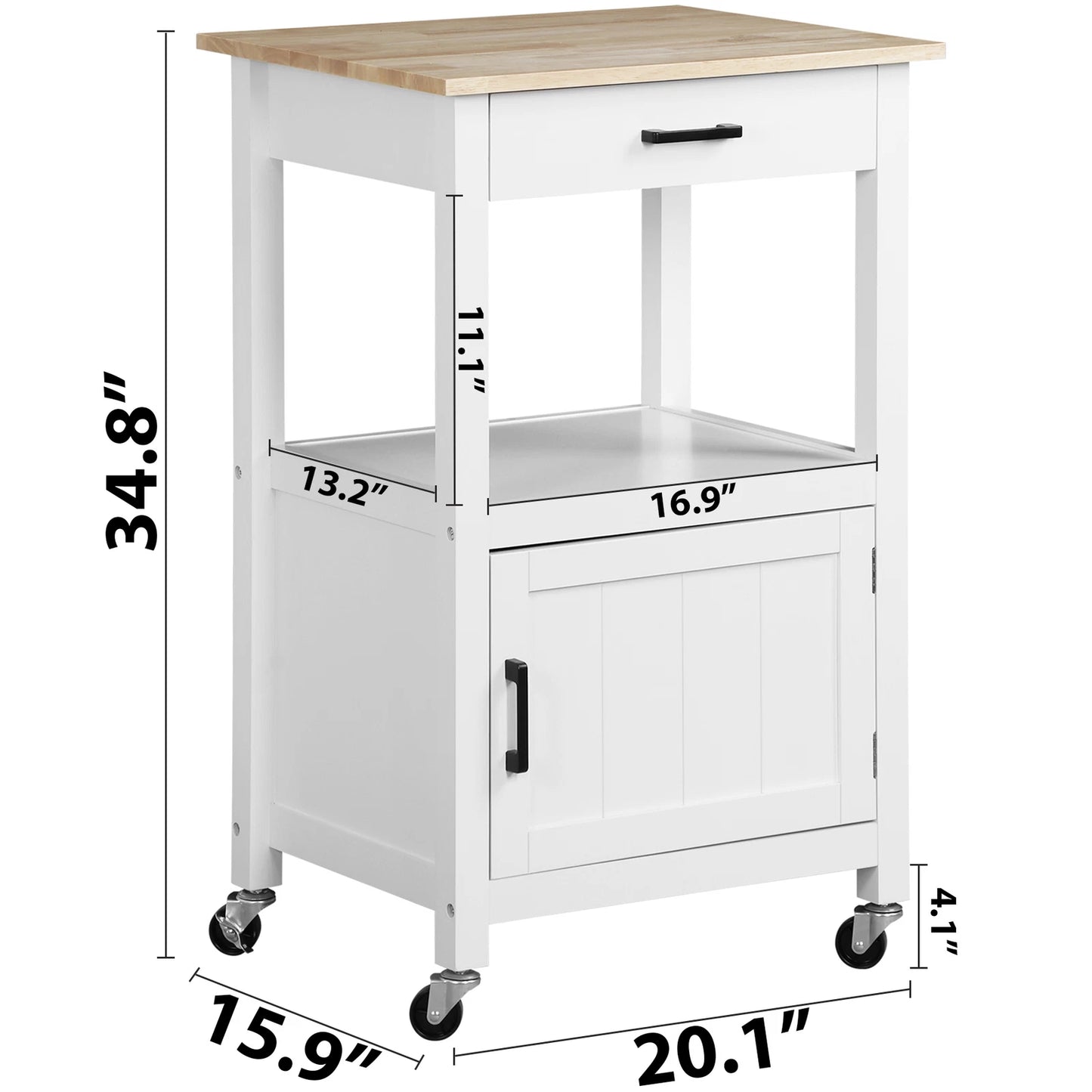 35'' Rolling Kitchen Island Cart with Storage Cabinet and Drawer