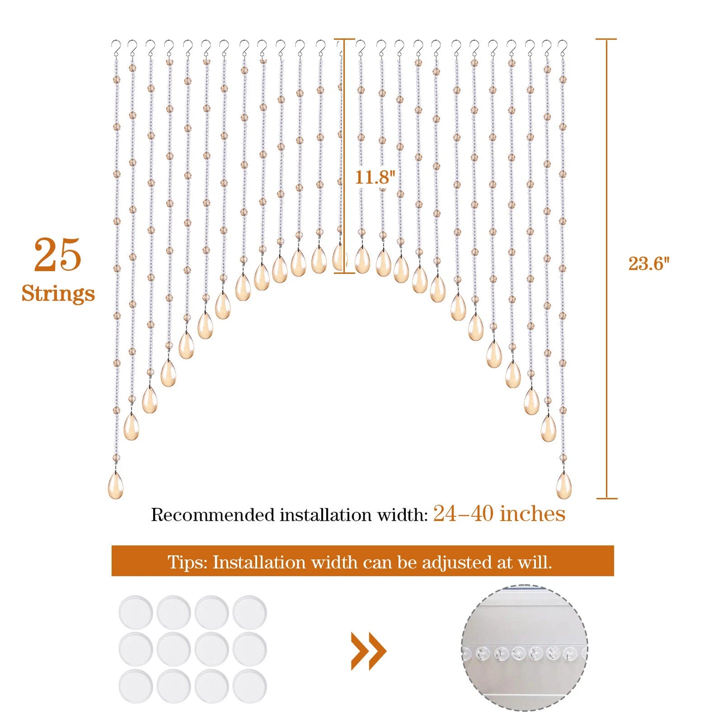 25-String Crystal Hanging Glass Door Beads