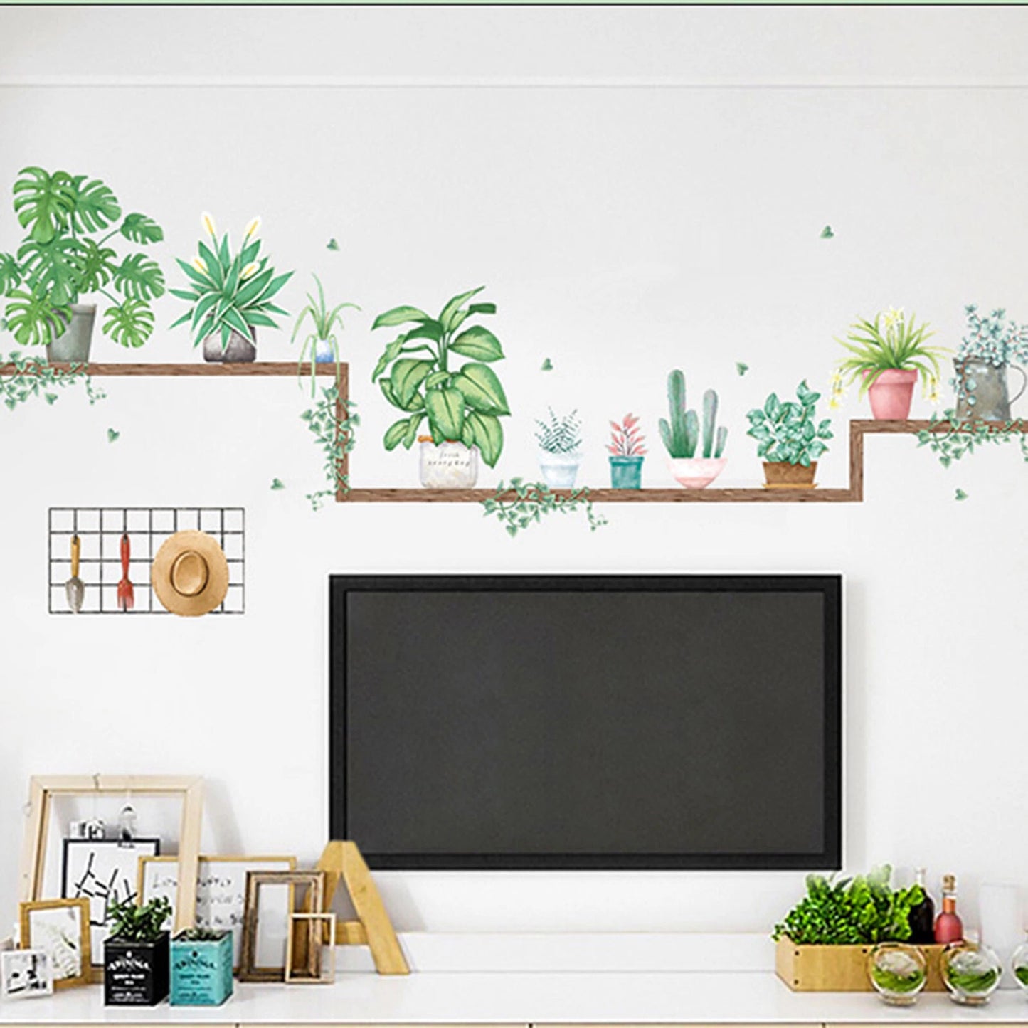 Green Potted Plants Shelves Wall Stickers