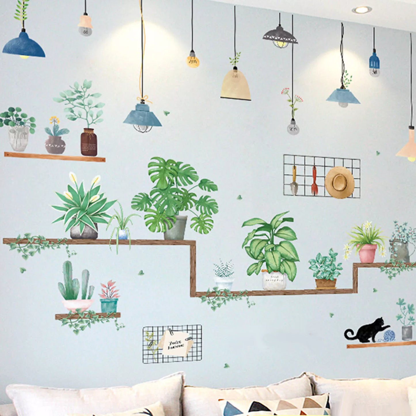 Green Potted Plants Shelves Wall Stickers
