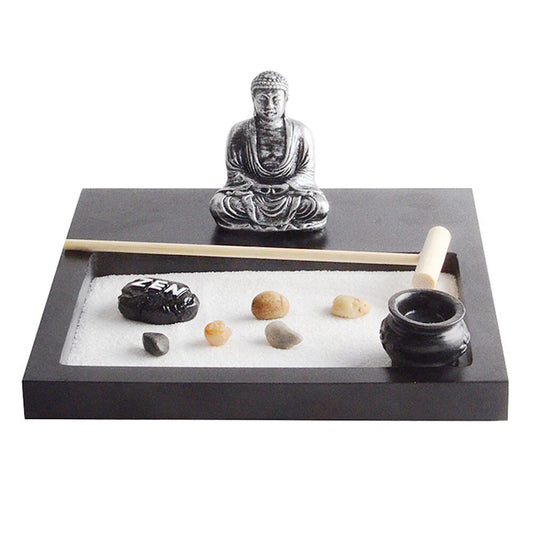 Tabletop Mini Meditation Zen Garden with Pavilion Statue