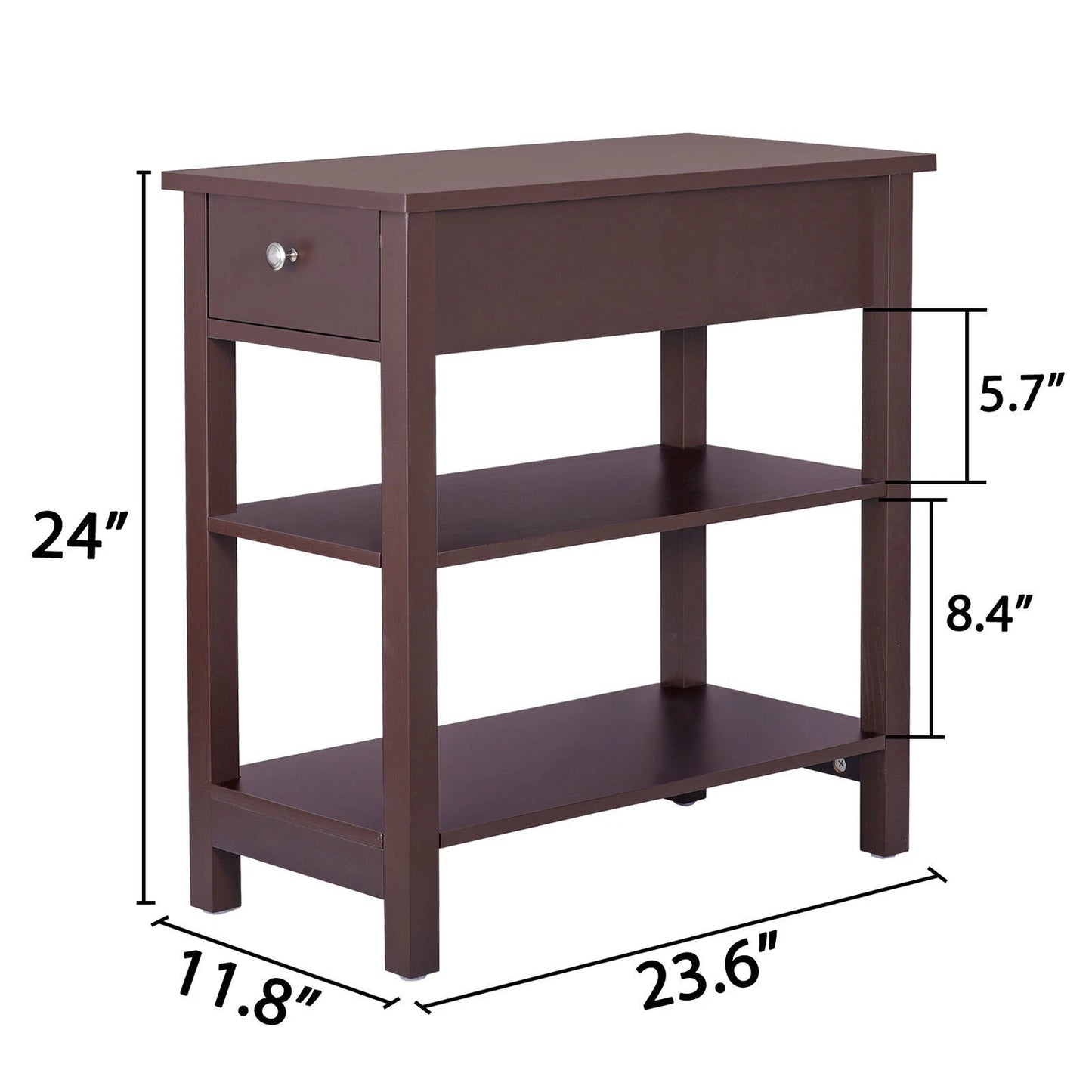 24" Slim End Table with Drawer & Shelves